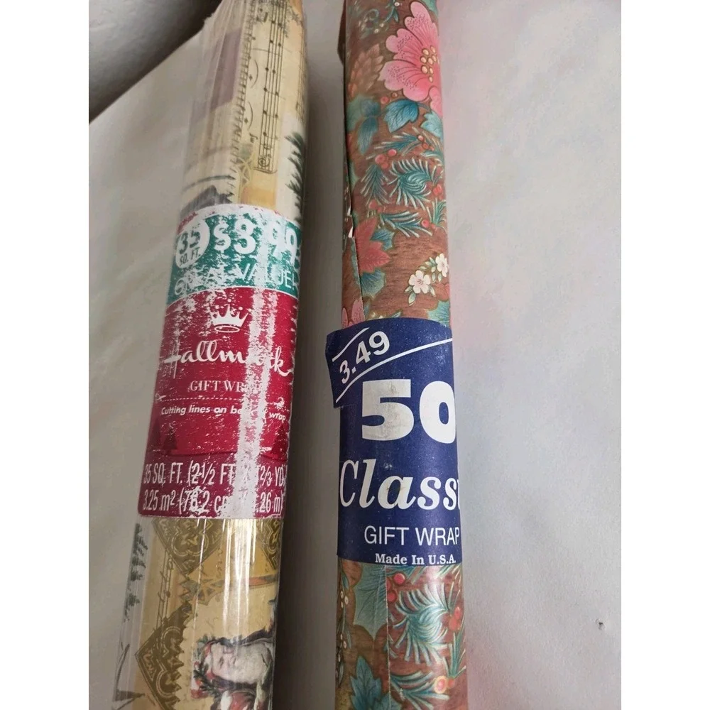 Vtg Christmas Wrapping Paper Hallmark Nostalgic Classic Red Pink Pionsetta